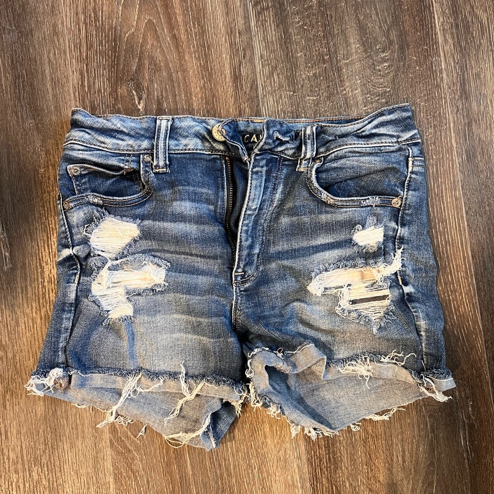 American Eagle Outfitters Blue Distressed Jean Shorts